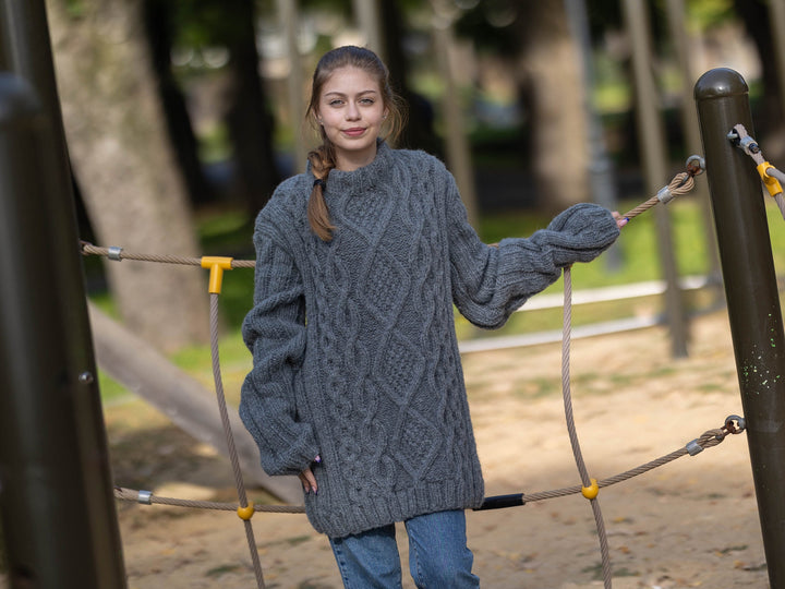 12-Strand Yak Wool Sweater, Hand Knitted Chunky Soft Warm Pullover, Fluffy Winter Jumper T1284