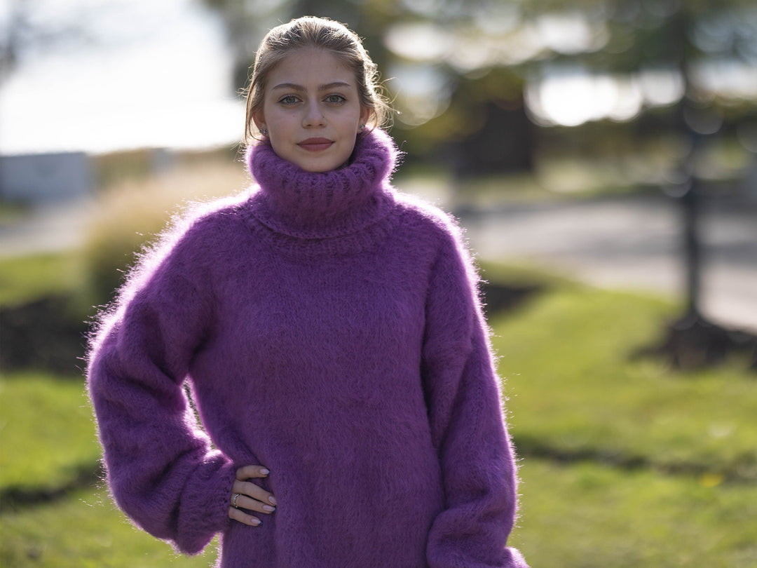 Superfine Alpaca Merino Sweater, Extra Soft Purple Jumper T1276