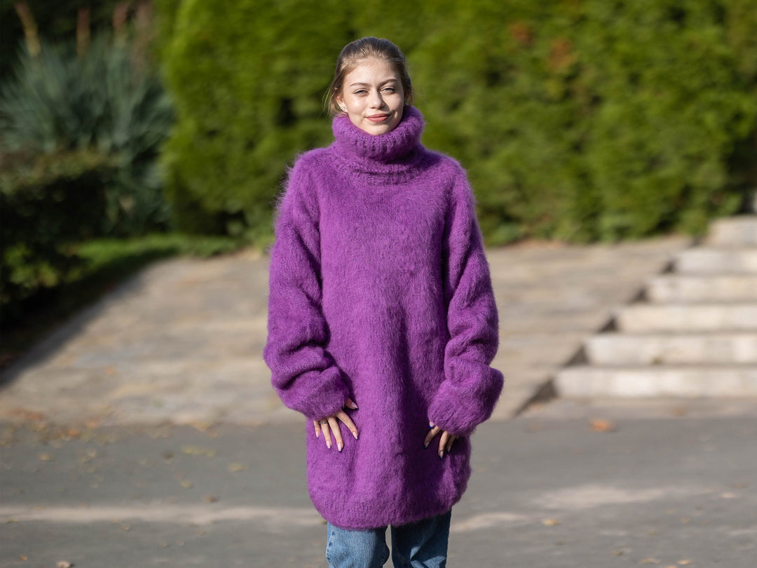 Superfine Alpaca Merino Sweater, Extra Soft Purple Jumper T1276