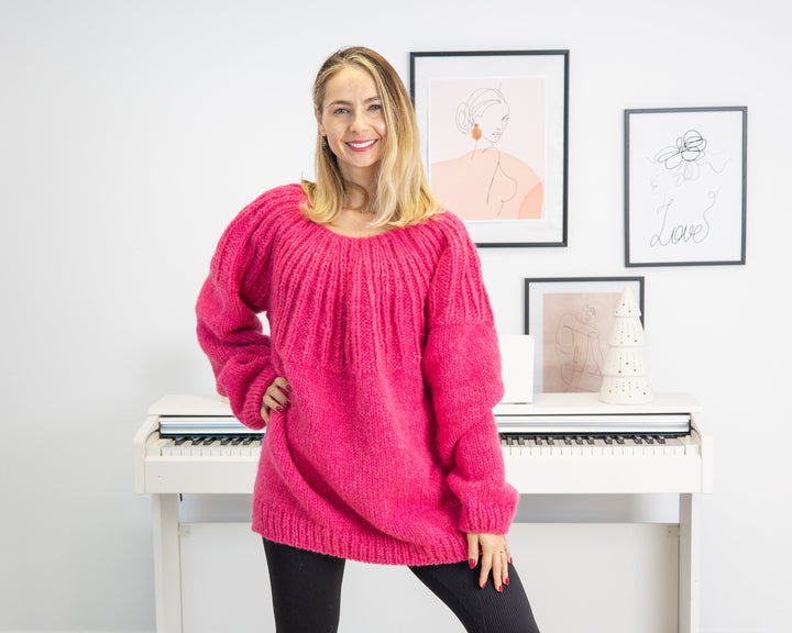 12-Strand Baby Alpaca Sweater, Hand Knitted Extra Soft Fluffy Chunky Warm Pullover T1311
