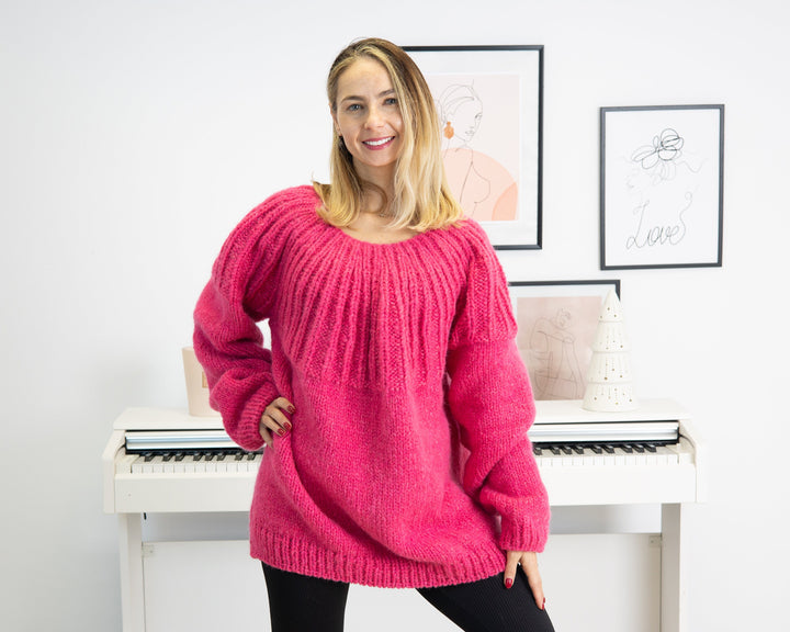12-Strand Baby Alpaca Sweater, Hand Knitted Extra Soft Fluffy Chunky Warm Pullover T1311