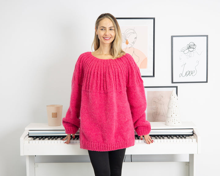 12-Strand Baby Alpaca Sweater, Hand Knitted Extra Soft Fluffy Chunky Warm Pullover T1311