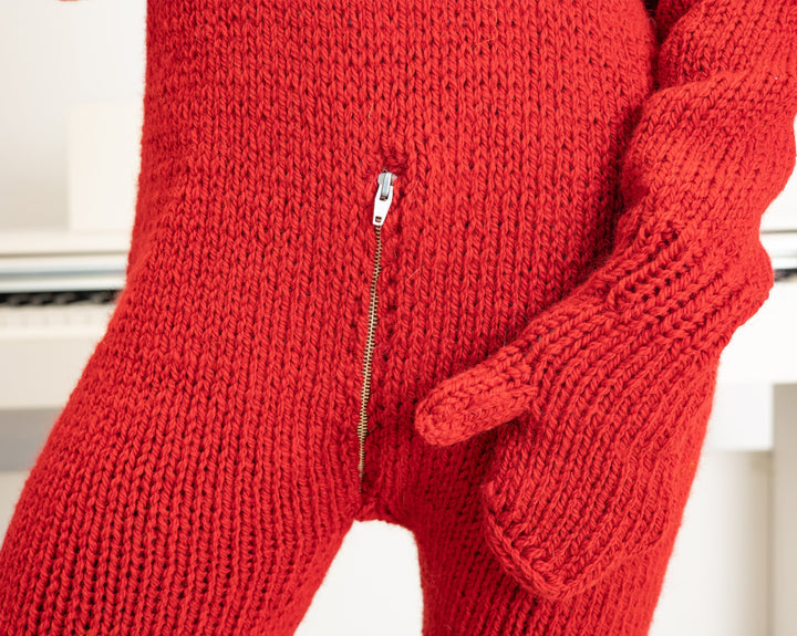 Raw Wool Catsuit – Hand-Knitted Itchy Full Body Suit Overall with Mittens and Socks T1315