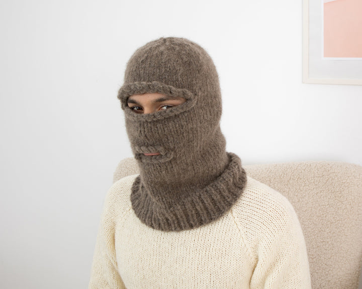 Yak Wool Balaclava – Chunky Hand Knitted Soft Yak Yarn Hood T1342