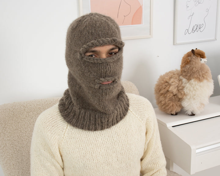 Yak Wool Balaclava – Chunky Hand Knitted Soft Yak Yarn Hood T1342