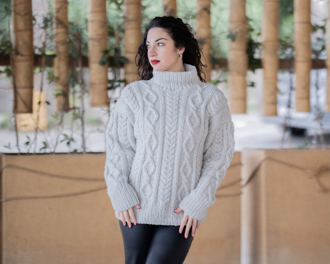 Baby Alpaca and Merino Wool Sweater, Hand Knitted Extra Soft Lightweight Warm Pullover T1356