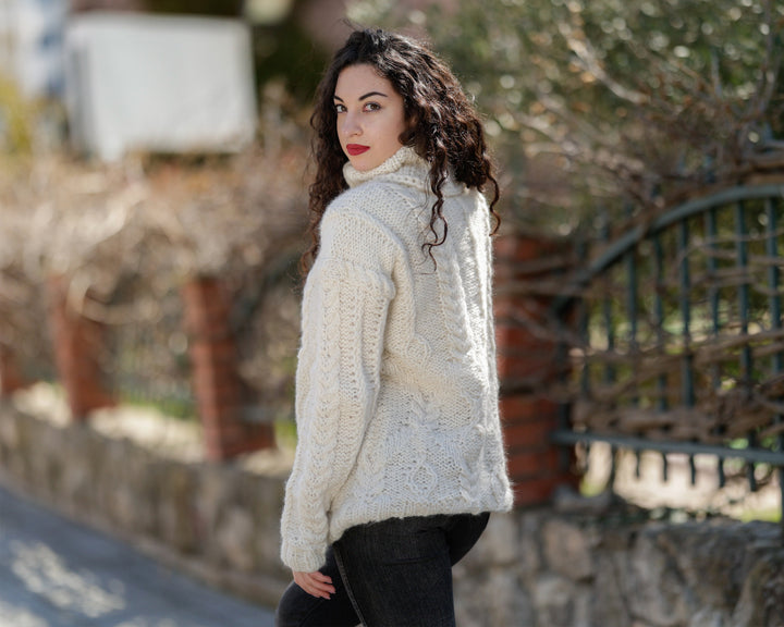 12-Strand Baby Alpaca and Merino Wool Sweater, Hand Knitted Jumper T1387