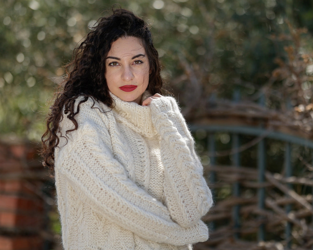 12-Strand Baby Alpaca and Merino Wool Sweater, Hand Knitted Jumper T1387
