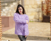 Erhältlich in Größe 2XL, lila italienischer Kid-Mohair-Pullover, Zopfstrickpullover T1388