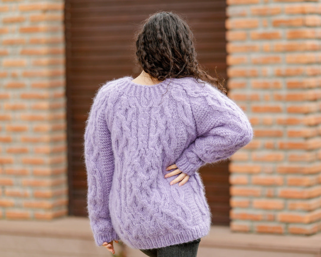 One available in size 2XL, Purple Italian Kid Mohair Sweater , Cable Knit Jumper  T1388