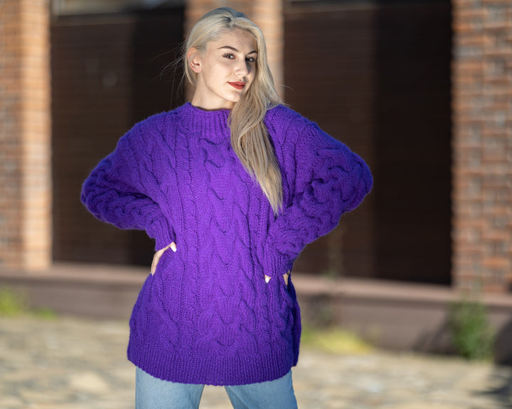 Hand Knitted Alpaca Merino Wool Sweater, Chunky Crewneck Jumper T1409