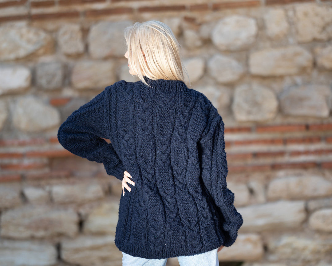 Silk Merino Wool Sweater Crewneck, Hand Knitted Soft Lightweight Jumper T1410