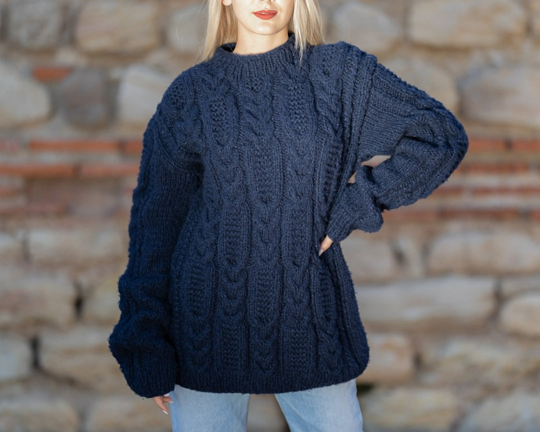 Silk Merino Wool Sweater Crewneck, Hand Knitted Soft Lightweight Jumper T1410