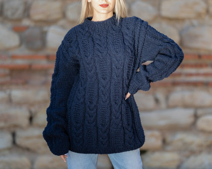 Silk Merino Wool Sweater Crewneck, Hand Knitted Soft Lightweight Jumper T1410