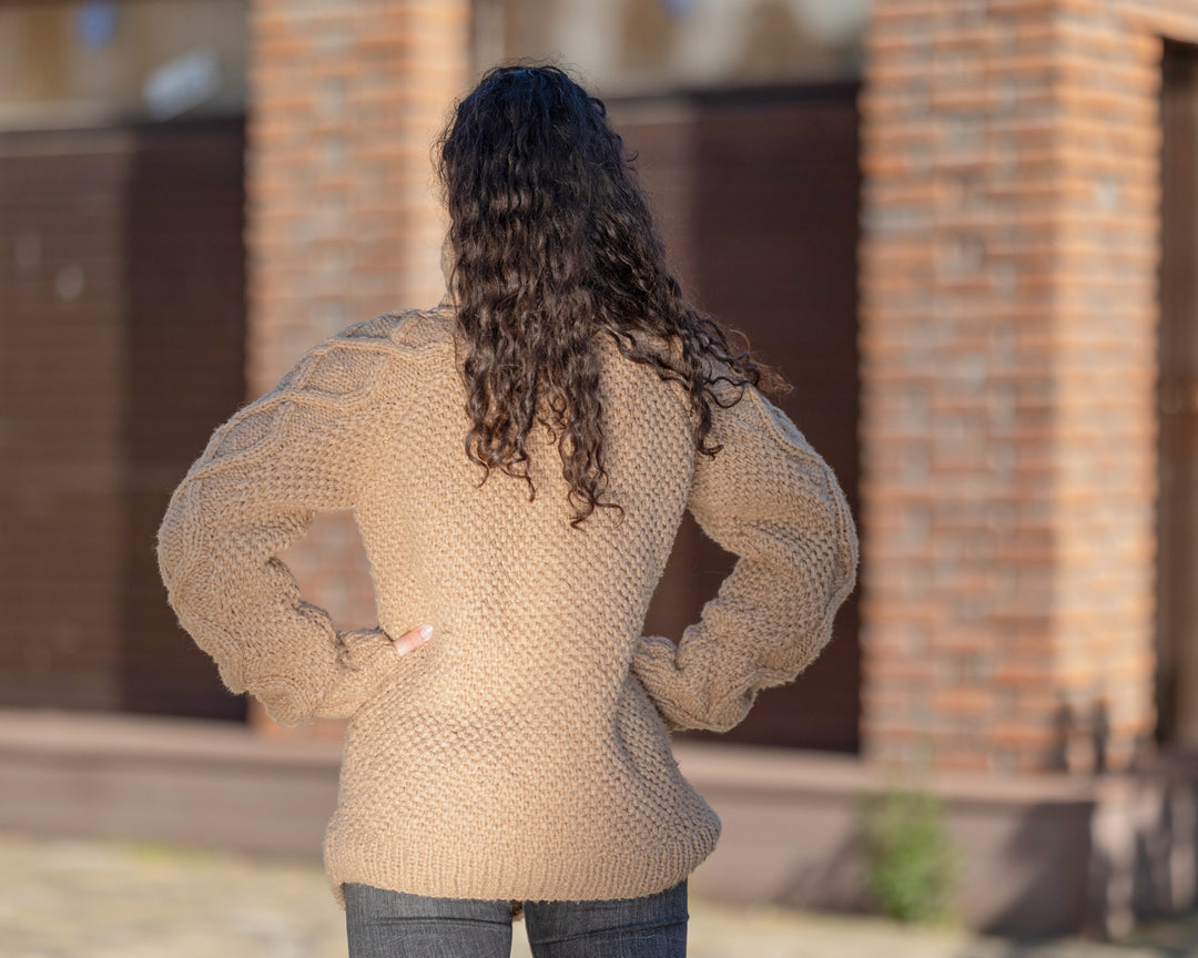 Silk Merino Wool Sweater Turtleneck, Hand Knitted Soft Lightweight Jumper T1411