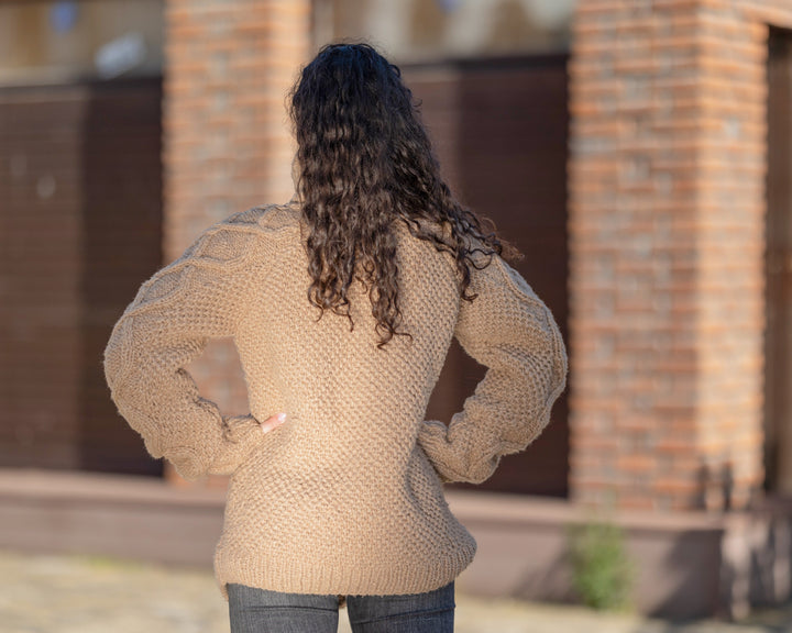 Silk Merino Wool Sweater Turtleneck, Hand Knitted Soft Lightweight Jumper T1411
