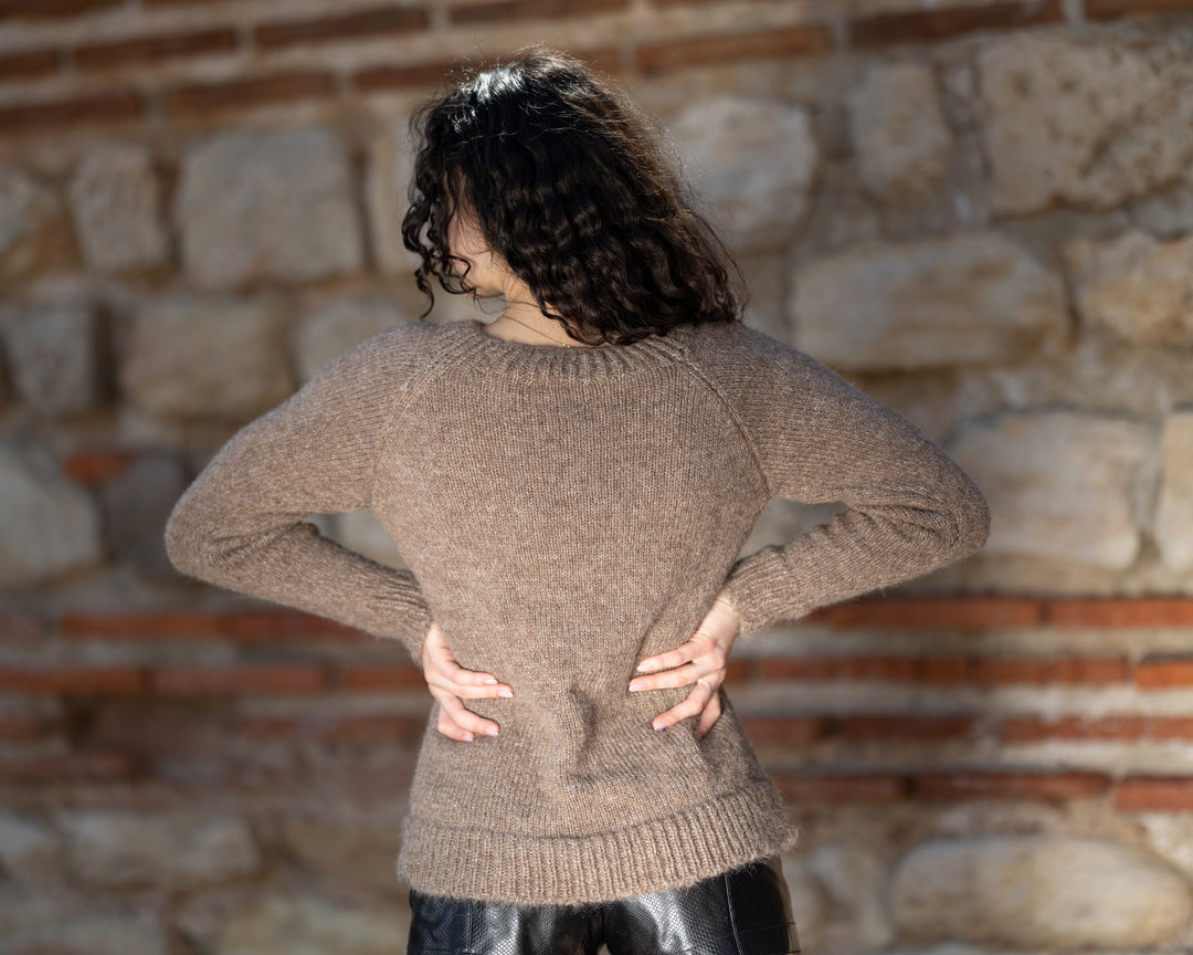 Hand Knitted Suri Alpaca Sweater, Fluffy Wool Crewneck Jumper T1418