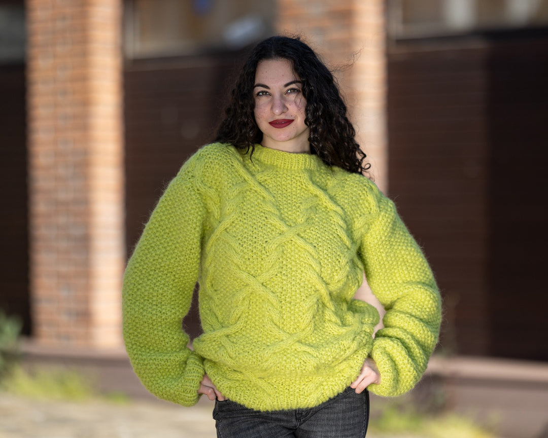 8-Strand Alpaca Sweater, Hand Knitted Soft Chunky Crewneck Warm Jumper T1408