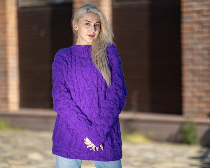 Hand Knitted Alpaca Merino Wool Sweater, Chunky Crewneck Jumper T1409
