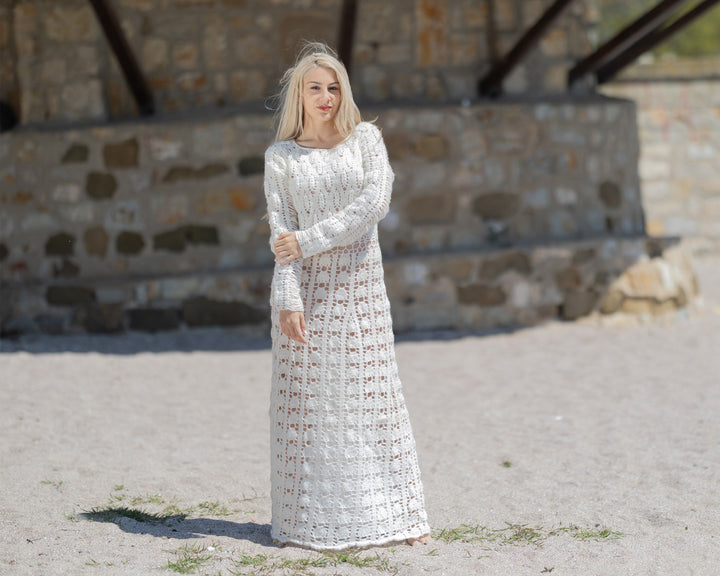 One available in size L Handmade Crochet Wedding Dress, Bohemian Bridal Gown