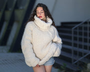 Pull T1439 en laine d'alpaga tricoté à la main, 50 brins, épais et chaud pour l'hiver