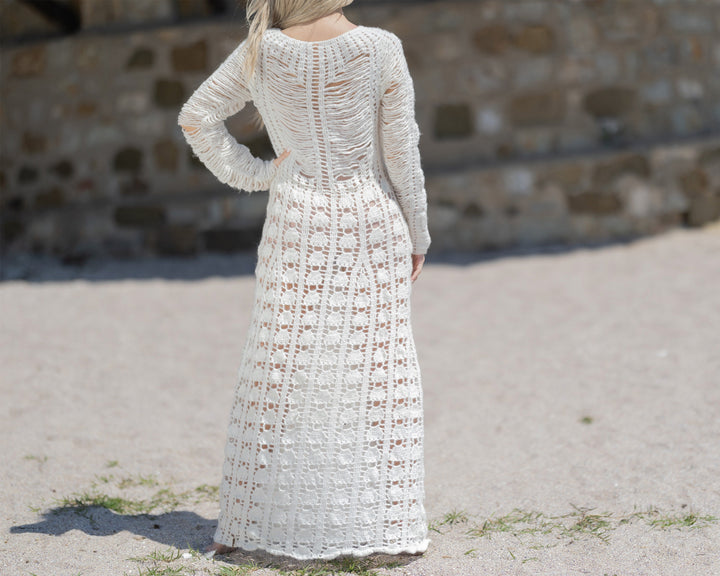 One available in size L Handmade Crochet Wedding Dress, Bohemian Bridal Gown