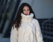 Handgestrickter 50-Faden Alpaka-Wollpullover, Grobstrick Winterpullover T1440