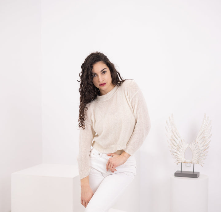 One available in size S , Short knitted sweater, in Baby Alpaca and merino T1558