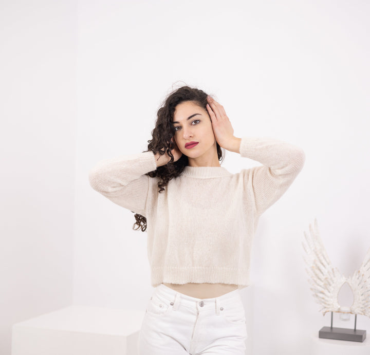 One available in size S , Short knitted sweater, in Baby Alpaca and merino T1558