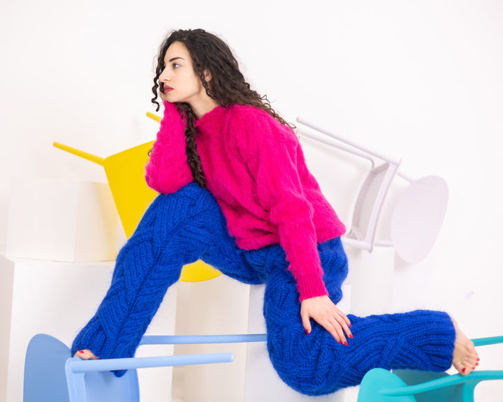 Hand-Knitted Pink Alpaca Sweater, Cozy Wool Jumper T1566