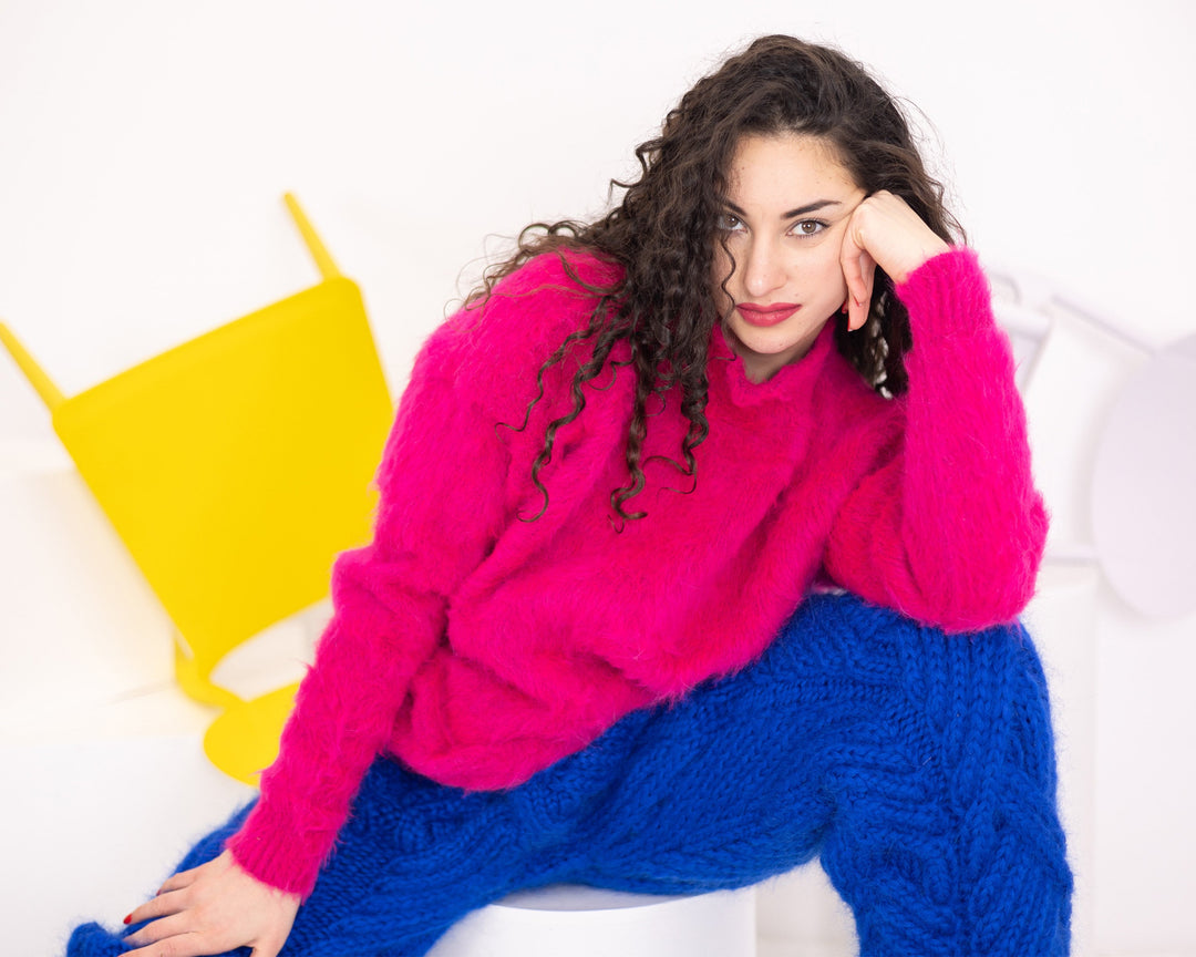 One available in size 6XL, Pink Alpaca Sweater , Fluffy Jumper T1566