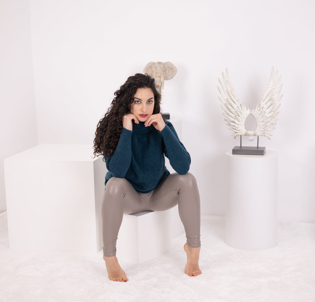 Hand-Knitted Yak & Merino Wool Sweater, Petrol Blue Knitwear T1577