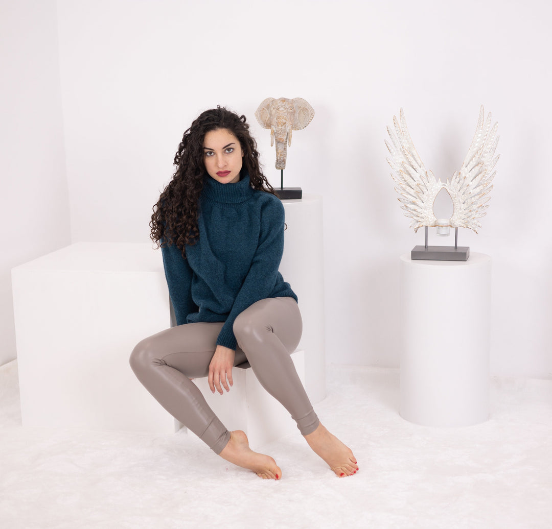 Hand-Knitted Yak & Merino Wool Sweater, Petrol Blue Knitwear T1577