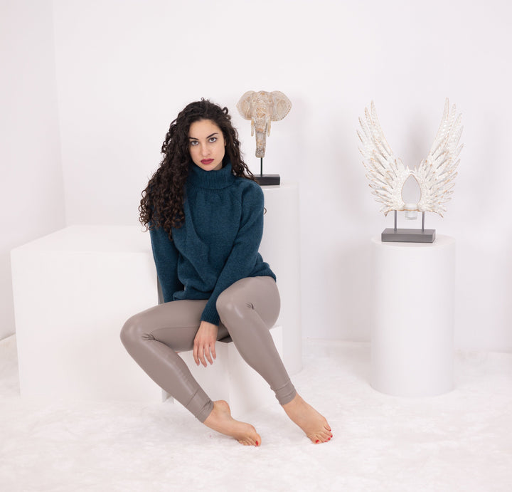 Hand-Knitted Yak & Merino Wool Sweater, Petrol Blue Knitwear T1577