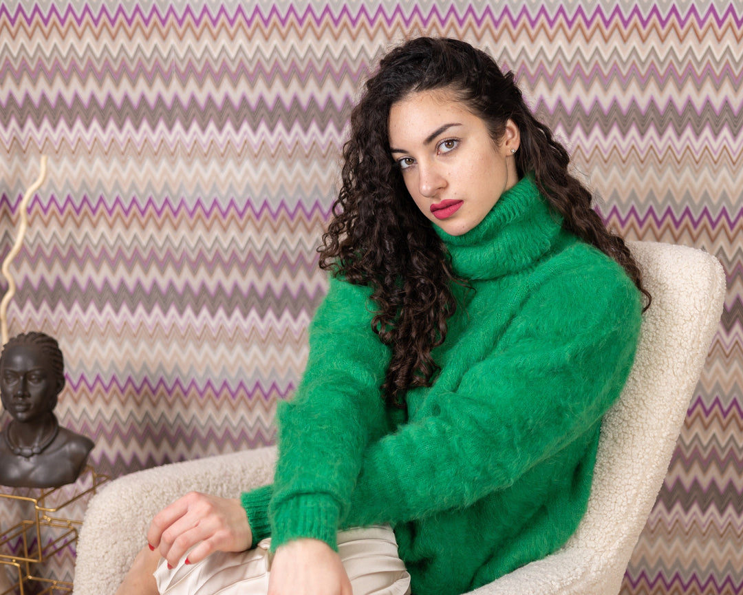One available in size 2XL, Green Alpaca Sweater, Hand-Knitted Cozy Jumper  T1576