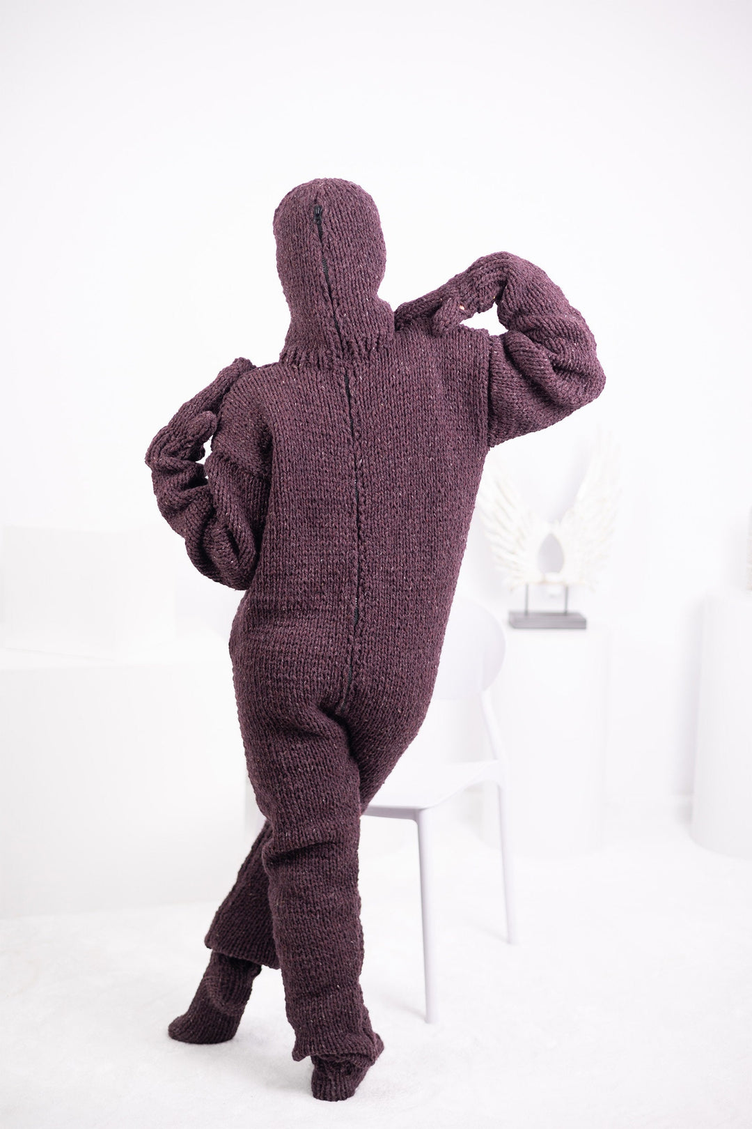 Hand Knitted Itchy Raw Wool Catsuit: Balaclava, Mittens & Socks T1551