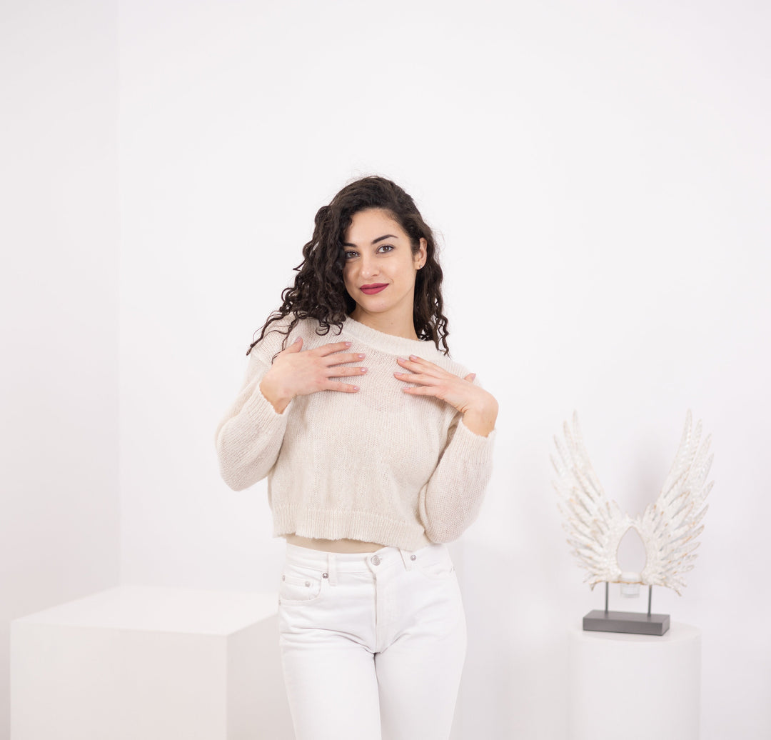 One available in size S , Short knitted sweater, in Baby Alpaca and merino T1558