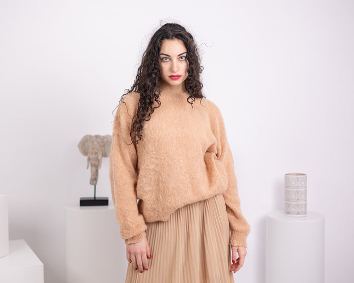 Alpaca Wool Sweater, Hand Knitted Soft Warm Pullover, Cozy Lightweight Winter Jumper T1561