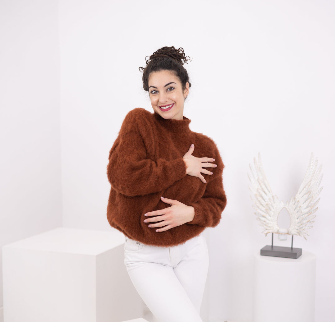 One available in size L, Hand-Knitted Sweater, Alpaca Wool Blend  T1562