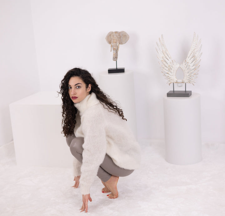 White Alpaca Sweater, Hand Knitted Wool Blend Pullover, Soft Warm Cozy Winter Jumper T1569