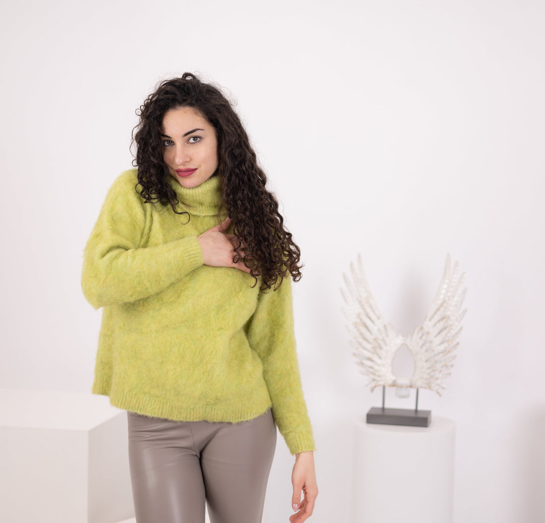 Hand-Knitted Yak Merino Blend Sweater, Green Knitwear T1575