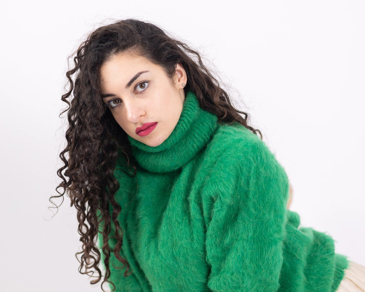 One available in size 2XL, Green Alpaca Sweater, Hand-Knitted Cozy Jumper  T1576
