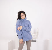 Blauer Alpaka-Pullover, handgestrickter weicher Wollpullover, warmer, kuscheliger, leichter Winterpullover T1578