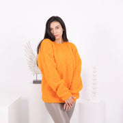 Pull en alpaga orange fluo, pull à col rond doux tricoté à la main, pull en laine chaud et lumineux T1585