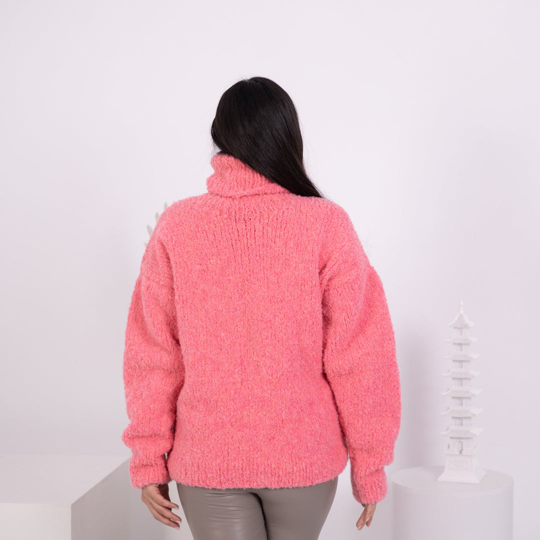 Neon Pink Alpaca Sweater, Hand Knitted Soft Crewneck Pullover, Bright Warm Wool Jumper T1586