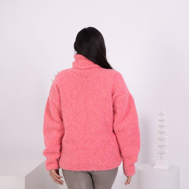 Neon Pink Alpaca Sweater, Hand Knitted Soft Crewneck Pullover, Bright Warm Wool Jumper T1586