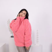 Pull rose fluo en alpaga, pull ras du cou doux tricoté à la main, pull chaud en laine lumineuse T1586