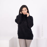 Pull noir en alpaga, en tricot de laine mélangée, doux, chaud et confortable pour l'hiver T1581