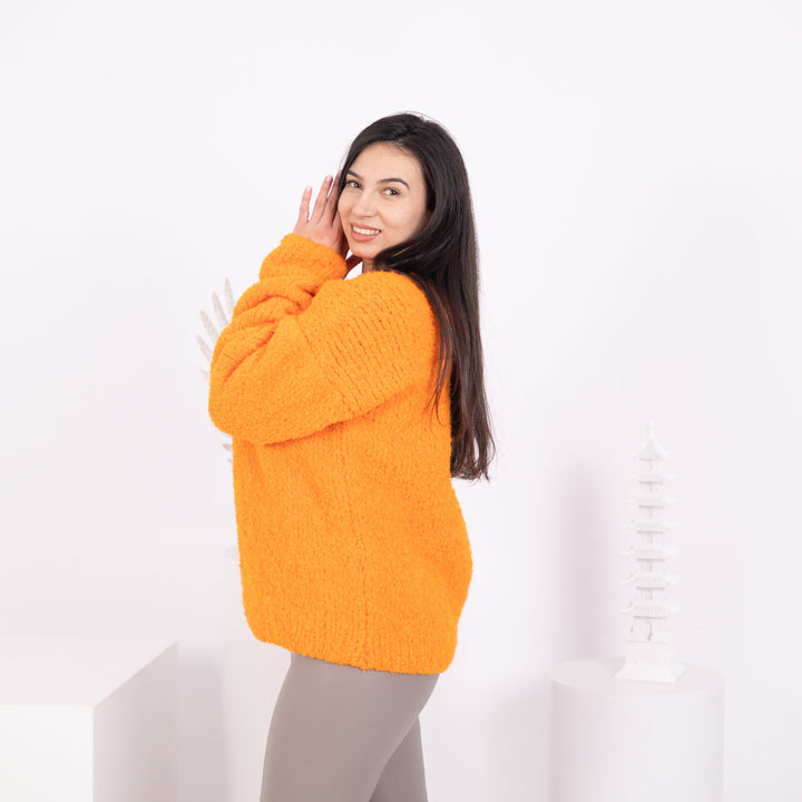 Neon Orange Alpaca Sweater, Hand Knitted Soft Crewneck Pullover, Bright Warm Wool Jumper T1585