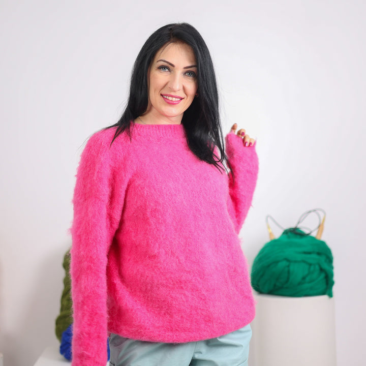 One available in size 2XL,  Hand-Knitted Fluffy Alpaca Sweater - Natural Fiber Fashion T1606